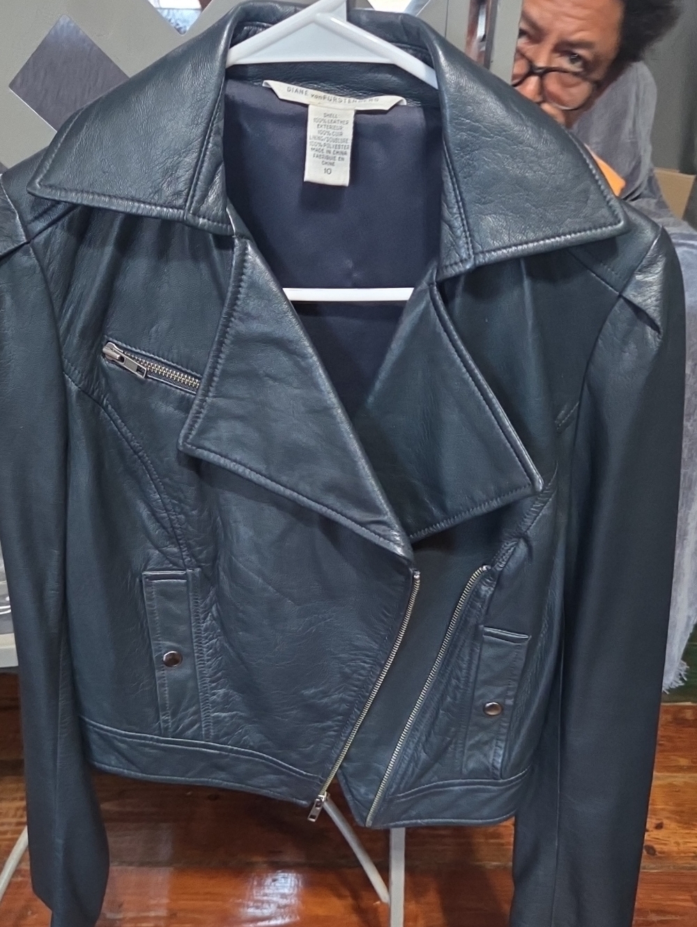 Diane Von Furstenberg Deep Green Leather Moto Jacket